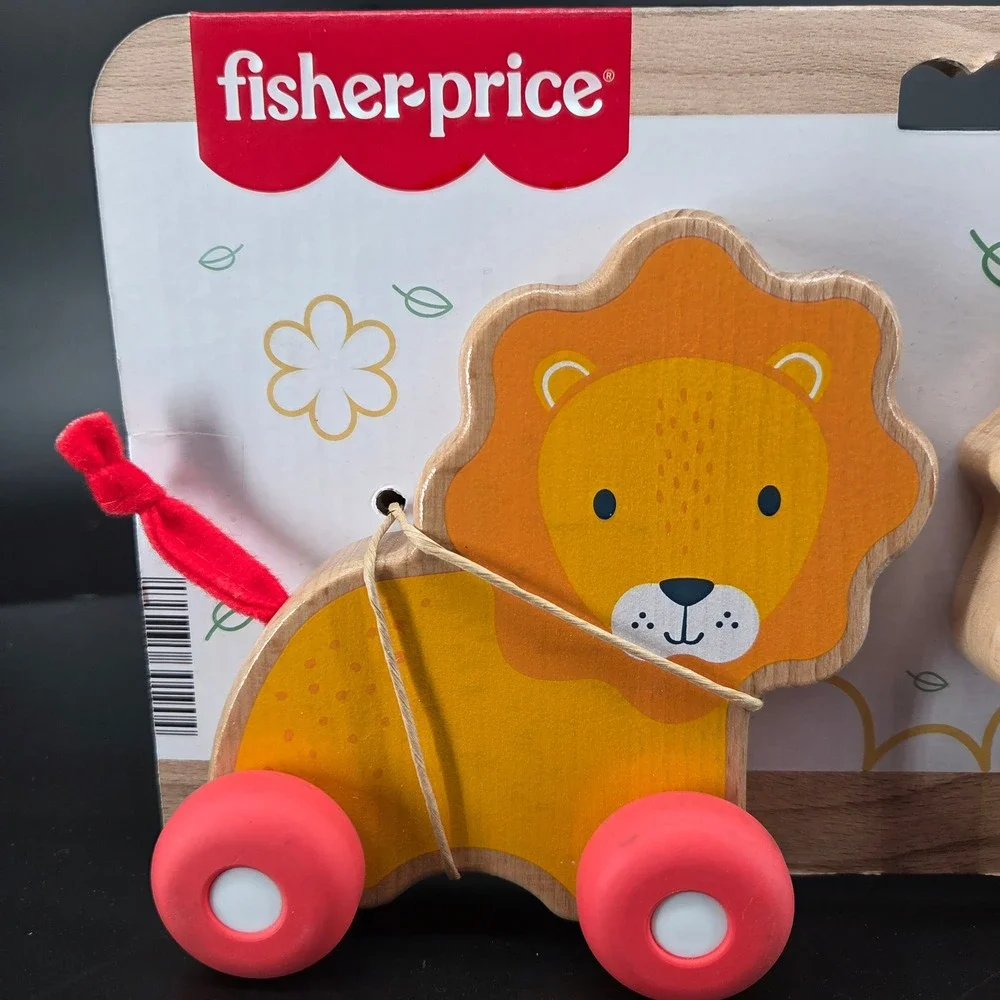 Fisher-Price Wooden Push-Along Animals Lion Zebra JFN19 Wood Baby Toy Set 6M+